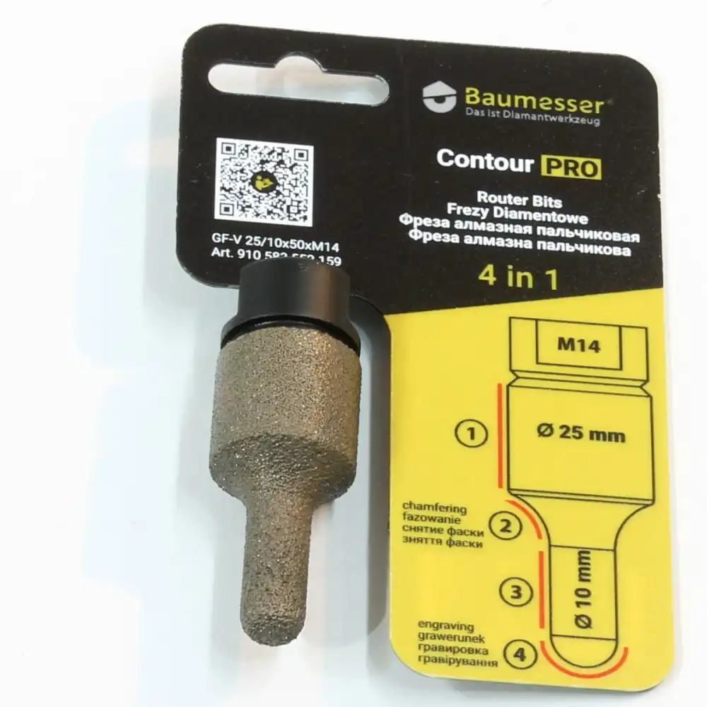 IMG_3079 Алмазна фреза Distar Baumesser GF-V 25/10x50xM14 Contour PRO — різьба M14, стає на болгарку